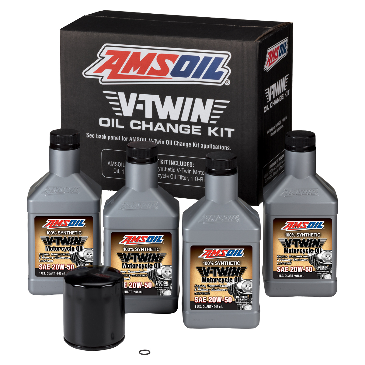 AMSOIL 20W-50 V-Twin Oil Change Kit (4-Quart, Black Filter)