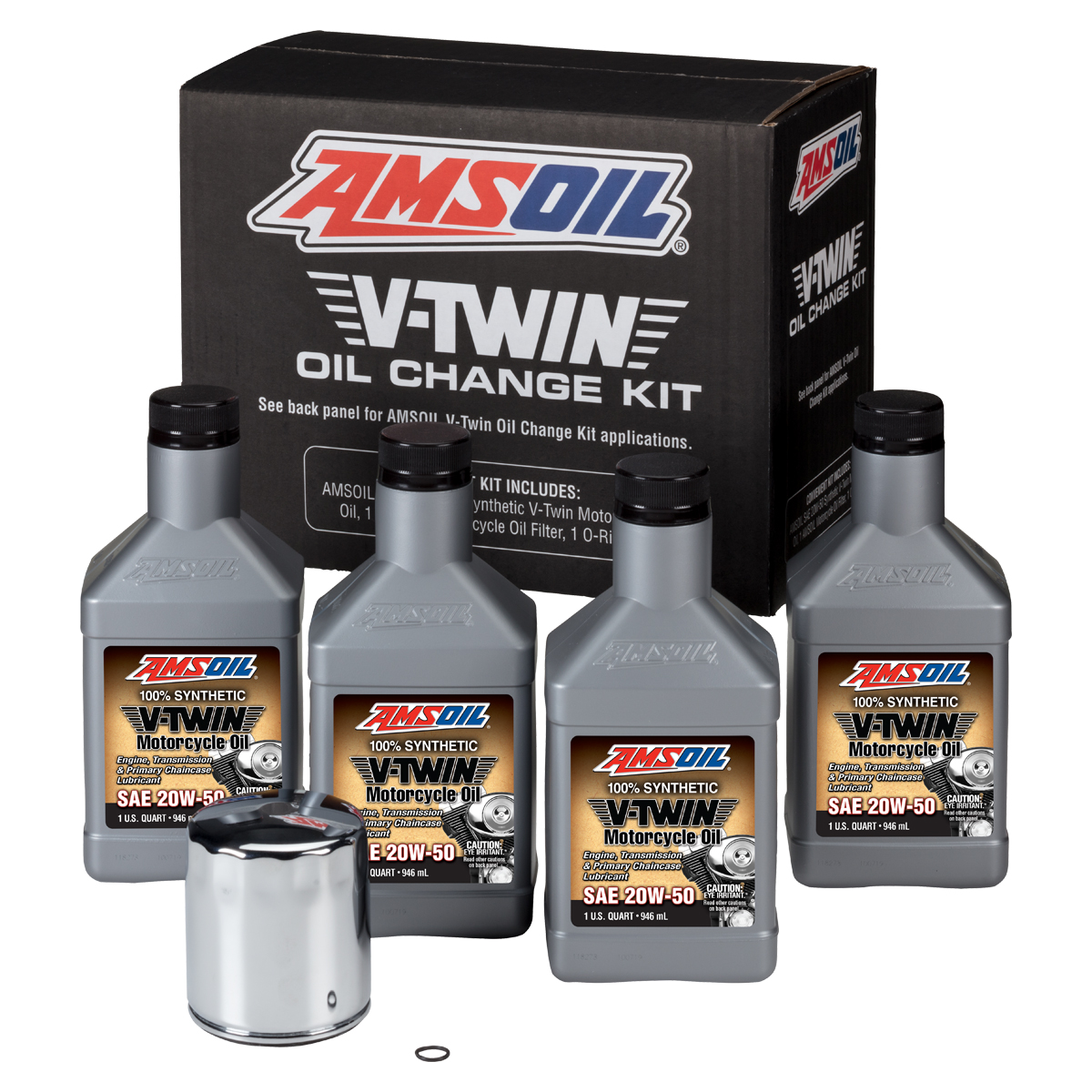 AMSOIL 20W-50 V-Twin Oil Change Kit (4-Quart, Chrome Filter)
