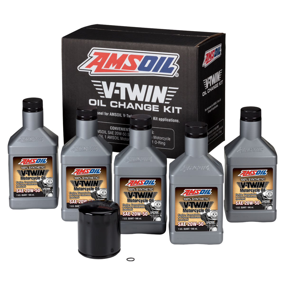 AMSOIL 20W-50 V-Twin Oil Change Kit (5-Quart, Black Filter)