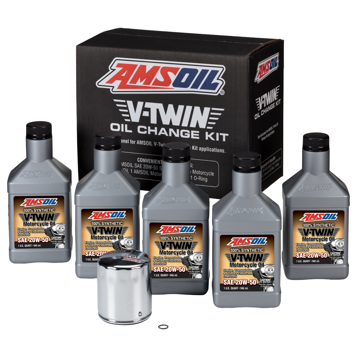 AMSOIL 20W-50 V-Twin Oil Change Kit (5-Quart, Chrome Filter)